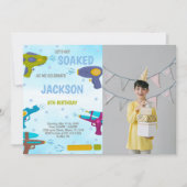 Geel blauw Pistool Invitaties met foto Kaart (Voorkant)