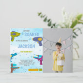 Geel blauw Pistool Invitaties met foto Kaart (Staand voorkant)