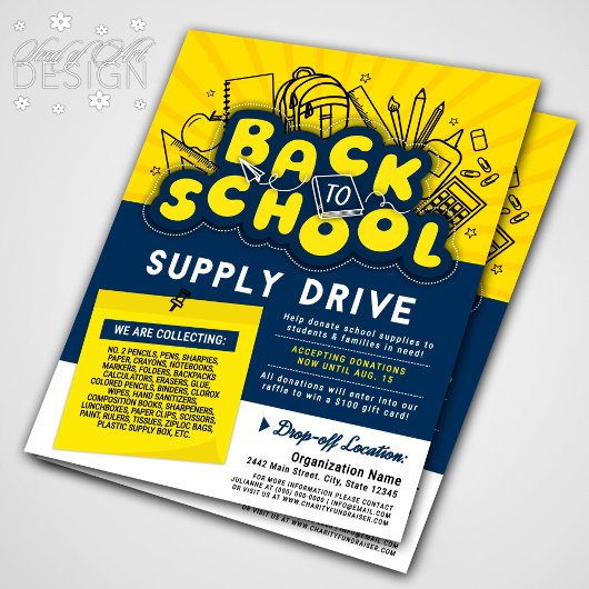Geel & Blauw Plezier Terug naar School Supply Driv Flyer