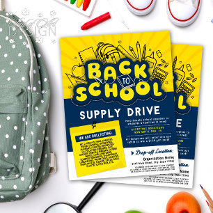 Geel & Blauw Plezier Terug naar School Supply Driv Flyer