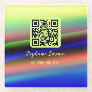 Geel blauw QR-code naam beroep titel afbeelding Glazen Onderzetter