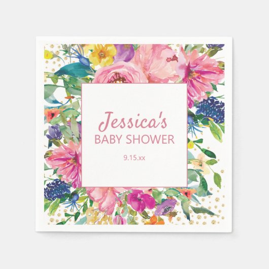 Geel blauw Roze Baby shower Glitter White Servet (Voorkant)