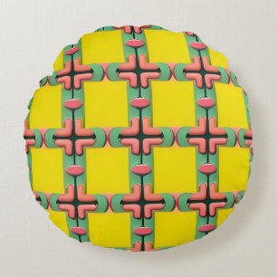 Geel Blauw Roze Geometrisch Plaid Patroon Rond Kussen