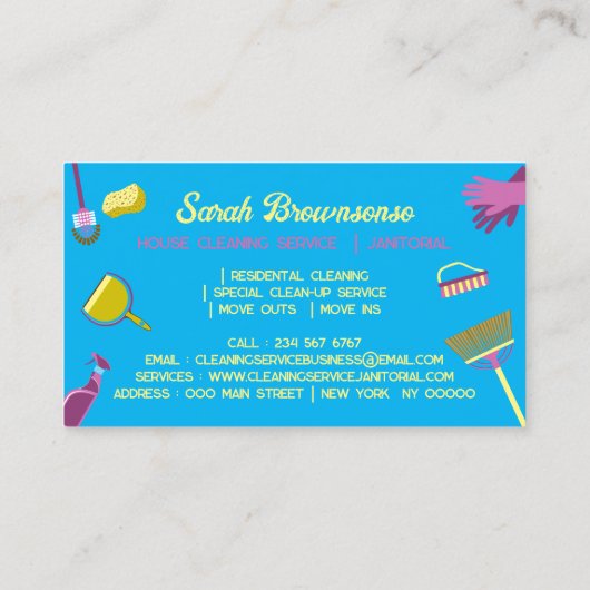 Geel Blauw Roze Huishoudster schoonmaken Janitoria Visitekaartje (Achterkant)
