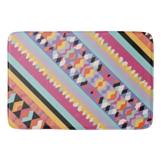 Geel Blauw Roze Patroon mix Badmat (Voorkant)