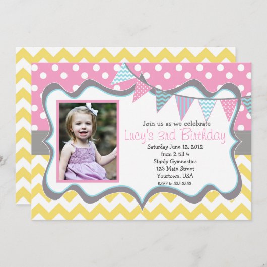 Geel, blauw, roze slangen feest kaart (Voorkant / Achterkant)