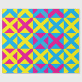 Geel Blauw Roze Vierkant Geometrisch Patroon Cadeaupapier (Vlak)