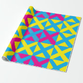 Geel Blauw Roze Vierkant Geometrisch Patroon Cadeaupapier (Uitgerold)