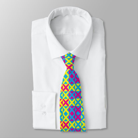 Geel Blauw Roze Vierkant Geometrisch Patroon Stropdas (Gebonden)