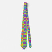 Geel Blauw Roze Vierkant Geometrisch Patroon Stropdas (Voorkant)