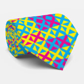 Geel Blauw Roze Vierkant Geometrisch Patroon Stropdas (Opgerold)