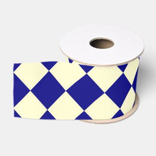 Geel Blauw Schacherdiamantpatroon Grosgrain Lint
