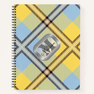 Geel blauw speldenstartan Metallic Steel Monogram Notitieboek