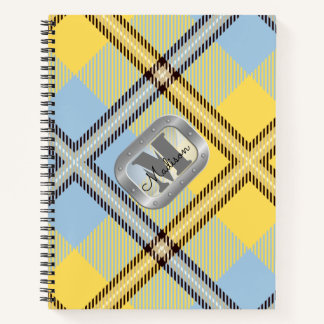 Geel blauw speldenstartan Metallic Steel Monogram Notitieboek