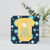 Geel Blauw Stork Baby Boy Shower Kaart (Staand voorkant)