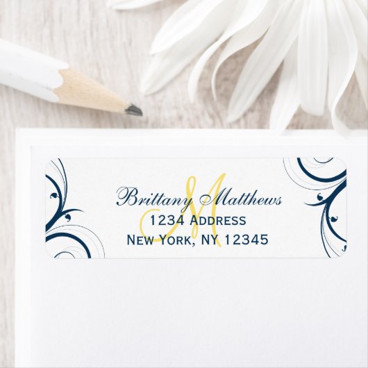 Geel Blauw Swirl Bruiloft RSVP Adreslabel Etiket (Insitu)