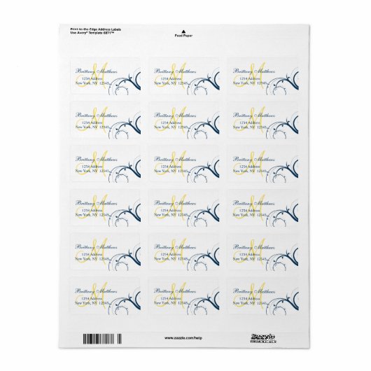 Geel Blauw Swirl Bruiloft RSVP Adreslabel Etiket (Full Sheet)