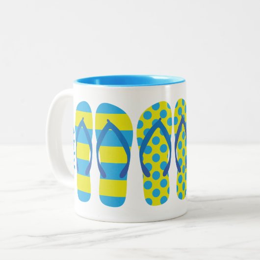 Geel & Blauw Teenslippers Gepersonaliseerde Mok (Voorkant links)
