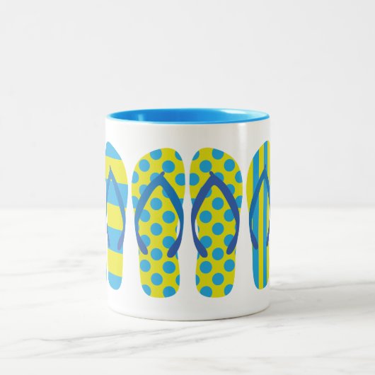 Geel & Blauw Teenslippers Gepersonaliseerde Mok (Center)