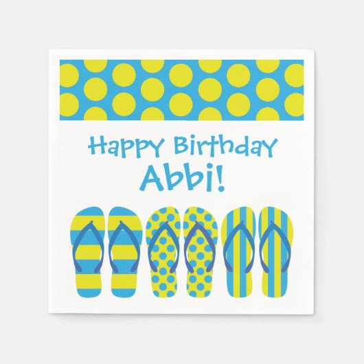 Geel & Blauw Teenslippers Gepersonaliseerde Party  Servet (Voorkant)