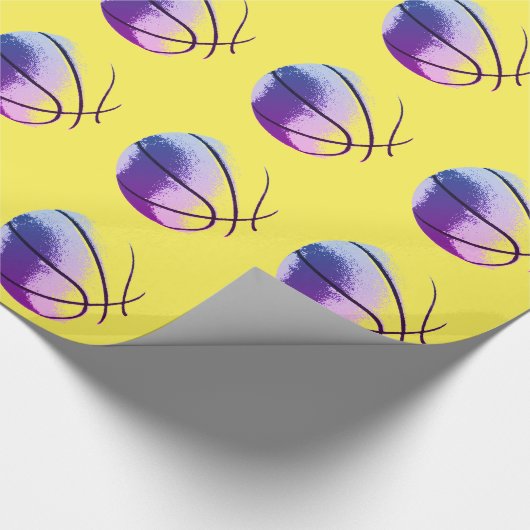Geel Blauw Trendy Pop Art Basketbal Cadeaupapier (Hoek)