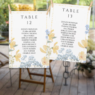 Geel & Blauw Trouw Stoelkaart met Wilde Bloemen Kaart