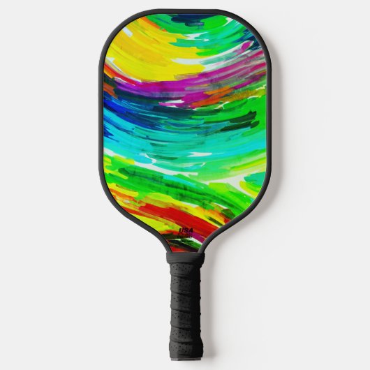Geel Blauw Vingerschilderij Pickleball Paddle (Voorkant)