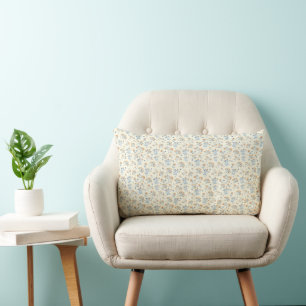 Geel Blauw Vintage Wilde Bloem Patroon   Kussen