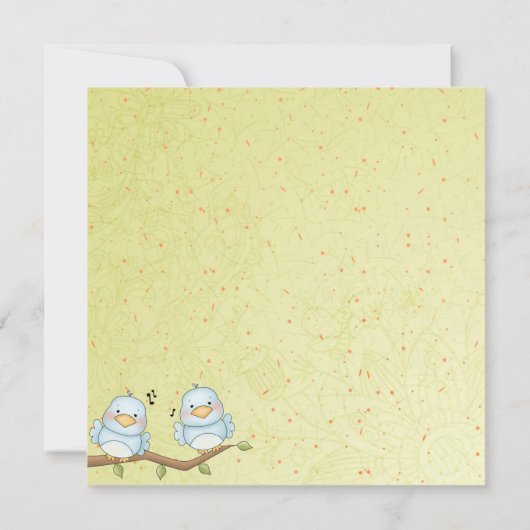 Geel/Blauw Vogel Verjaardag Uitnodiging (Achterkant)