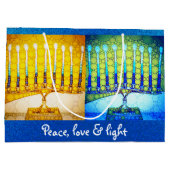 Geel Blauw Vrede Liefde Licht Chanoeka Menorah Groot Cadeauzakje (Achterkant)
