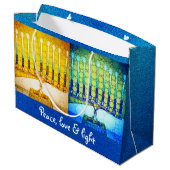 Geel Blauw Vrede Liefde Licht Chanoeka Menorah Groot Cadeauzakje (Achterkant Gekanteld)