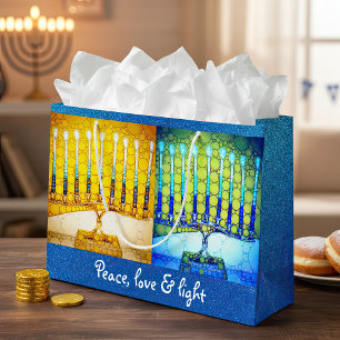 Geel Blauw Vrede Liefde Licht Chanoeka Menorah Groot Cadeauzakje