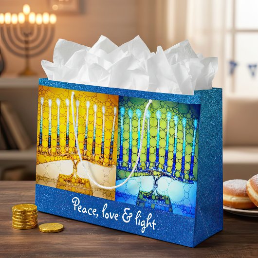 Geel Blauw Vrede Liefde Licht Chanoeka Menorah Groot Cadeauzakje