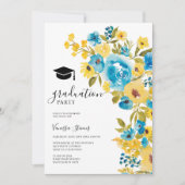 Geel Blauw Waterverf Wildflower Afstuderen Foto Kaart (Voorkant)