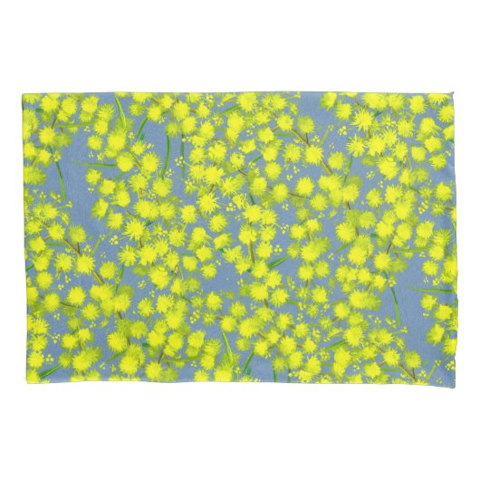 Geel blauw watje acacia botanica kunst kussens kussensloop (Voorkant-Links)