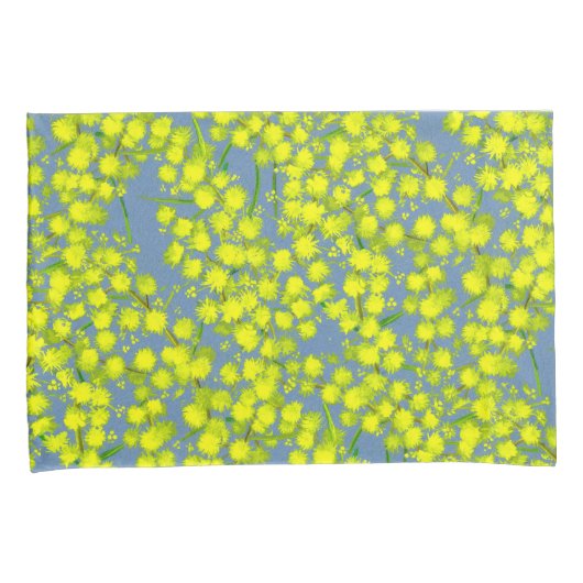 Geel blauw watje acacia botanica kunst kussens kussensloop (Voorkant-Rechts)