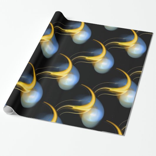 GEEL BLAUW WHITE ALIEN PEARLS CADEAUPAPIER (Uitgerold)