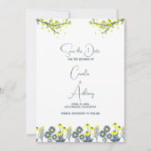 Geel Blauw Wildbloem Bloemen Boho Bruiloft Kaart (Voorkant)