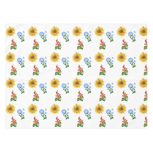 Geel Blauw Wildbloem Bloemen op Wit Tafelkleed (Voorkant (Horizontaal))