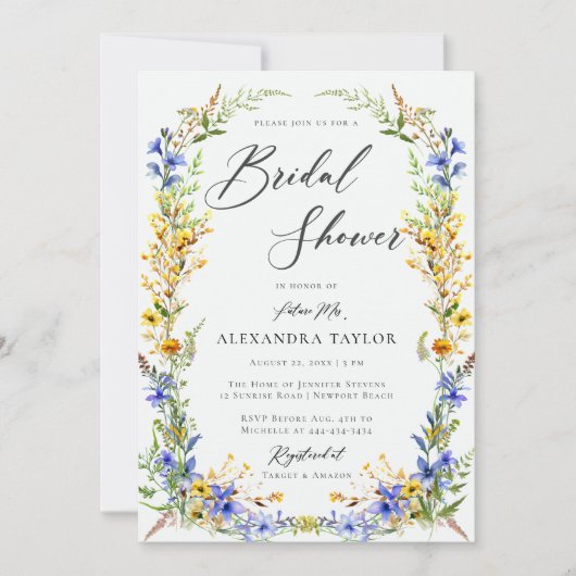 Geel Blauw Wildbloemen Boho Bloemen Vrijgezellenfe Kaart (Voorkant)