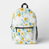  geel blauw wilde bloemnaam bloemenmotief bedrukte rugzak (Voorkant)