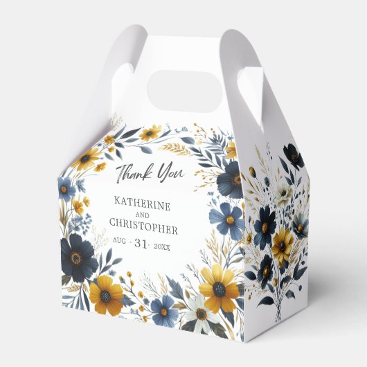 Geel Blauw Wildflower Elegant Bruiloft Bedankdoosjes (Voorkant Zijde)