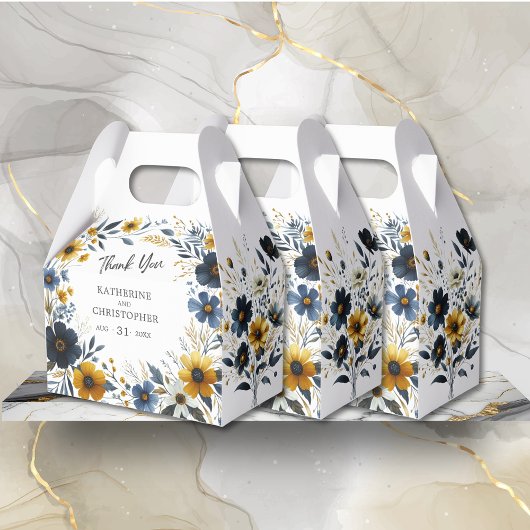 Geel Blauw Wildflower Elegant Bruiloft Bedankdoosjes