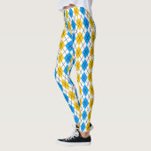 Geel Blauw Wit Argyle Diamant Design Leggings (Links)