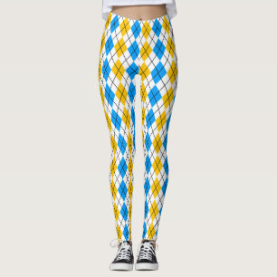 Geel Blauw Wit Argyle Diamant Design Leggings