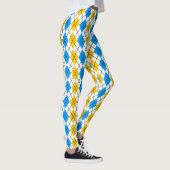 Geel Blauw Wit Argyle Diamant Design Leggings (Rechts)