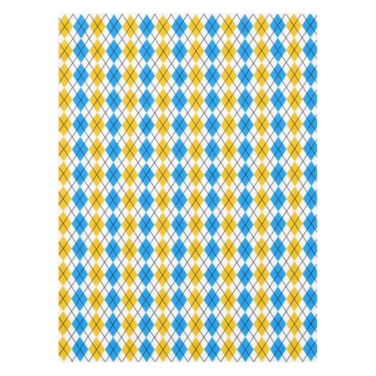 Geel Blauw Wit Argyle Diamant Ontwerp Tafelkleed (Voorkant)