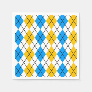 Geel Blauw Wit Argyle Diamond Design Servet