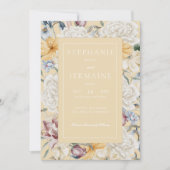 Geel Blauw & Wit Bloemen op Gele Uitnodiging (Voorkant)