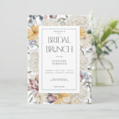 Geel Blauw & Wit Bloemen Wit Bruids Brunch Kaart (Staand voorkant)